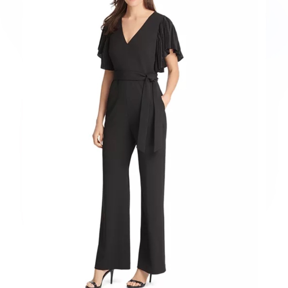 Eliza J Pleated Flutter‎ Sleeve Belted Jumpsuit Black Size 6